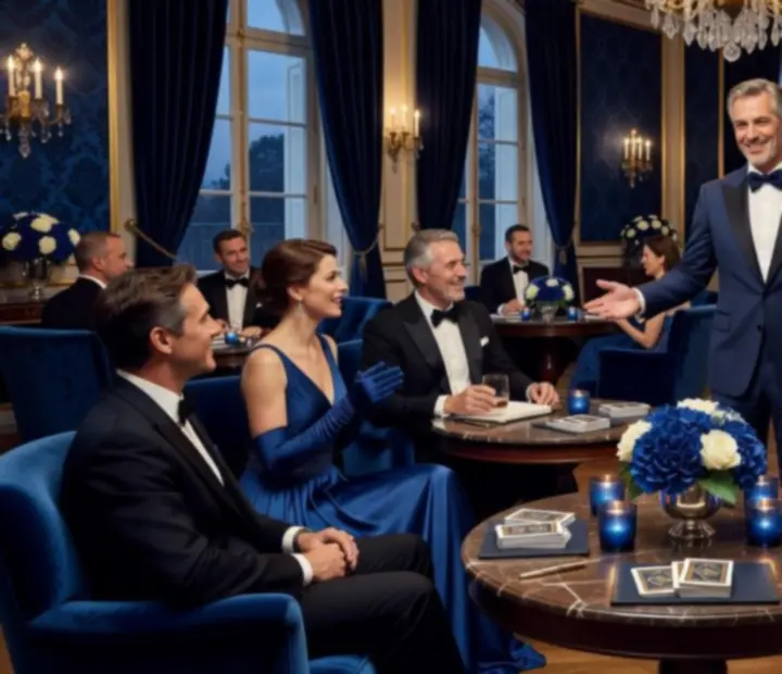 Soirée événementielle élégante avec invités et table d'animation